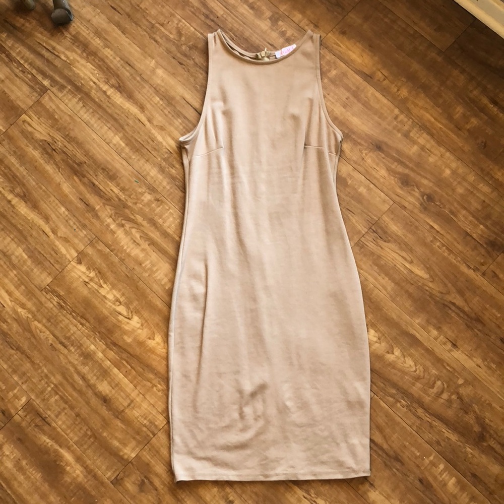 Nude body-con mid length cocktail dress